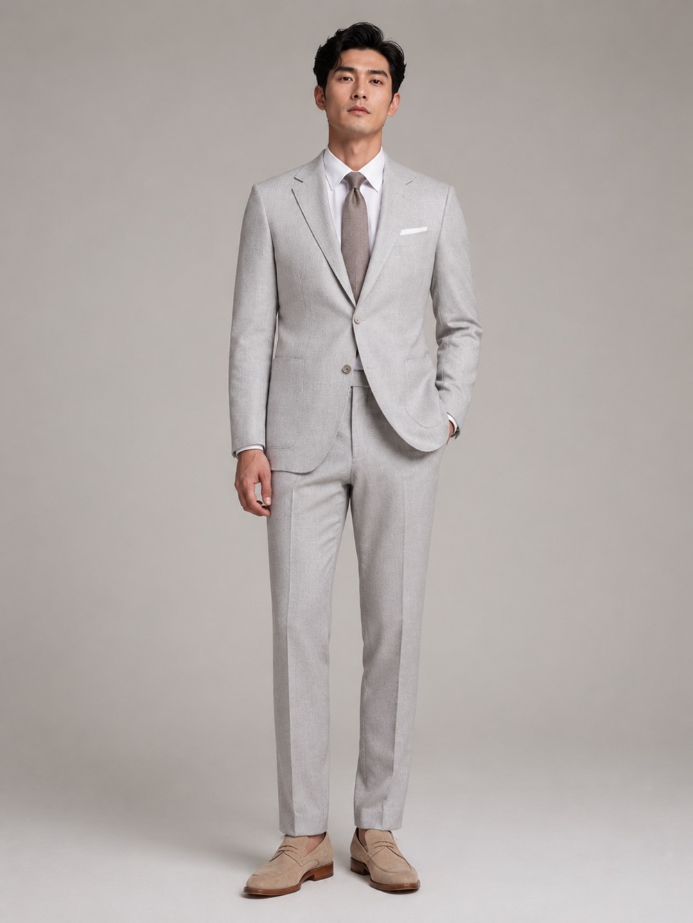 NWOT Ermenegildo Zegna Solid Stone Wool & Linen Dress Pant hemmed fits 32 X 30
